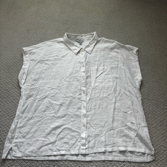 Orvis Shirt Top Womens Medium Linen Blend Casual Pocket Button Up Sleeveless - Picture 1 of 7